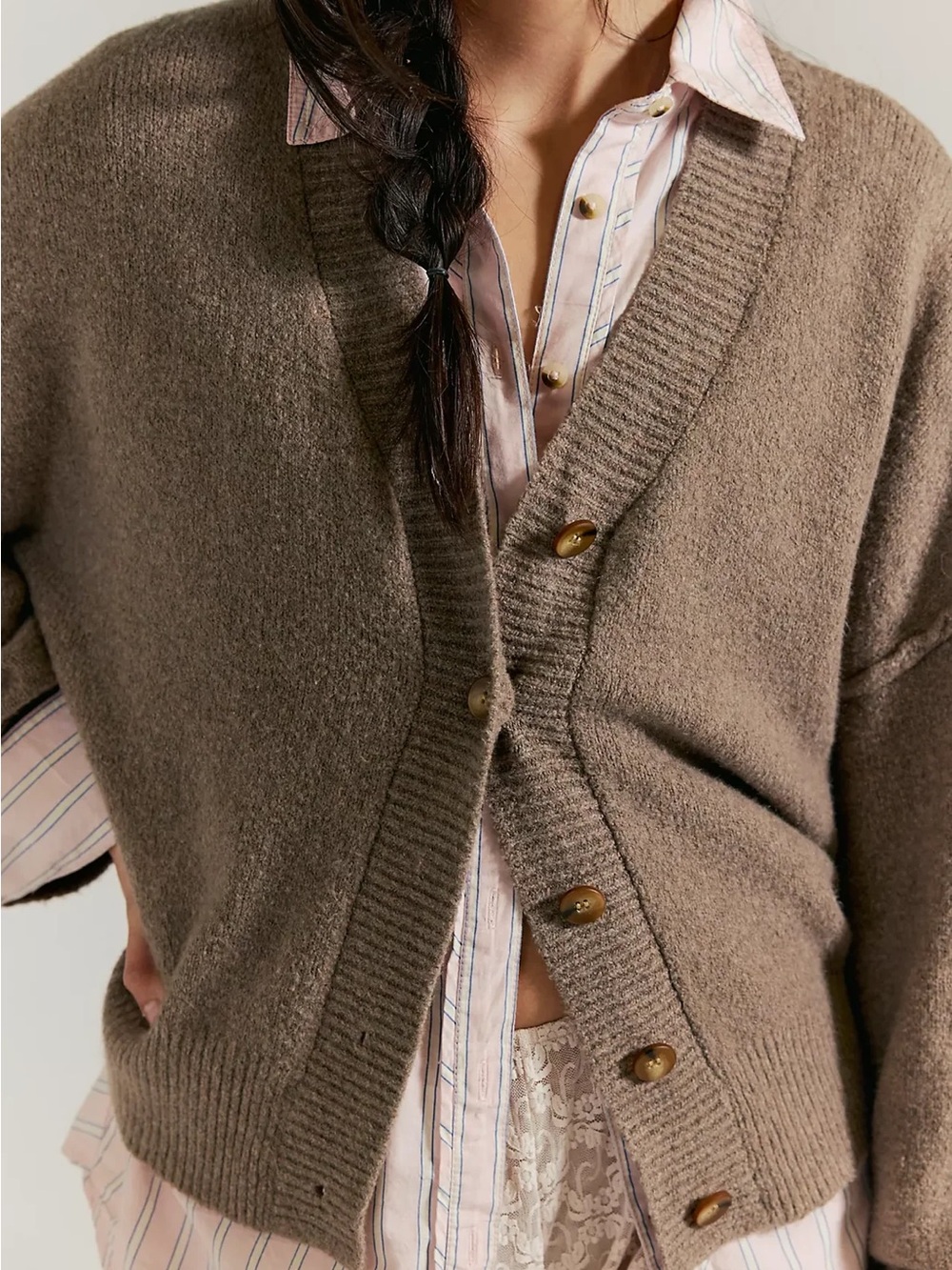 Free People Cool Of The Night Cardi in Mocha Melange